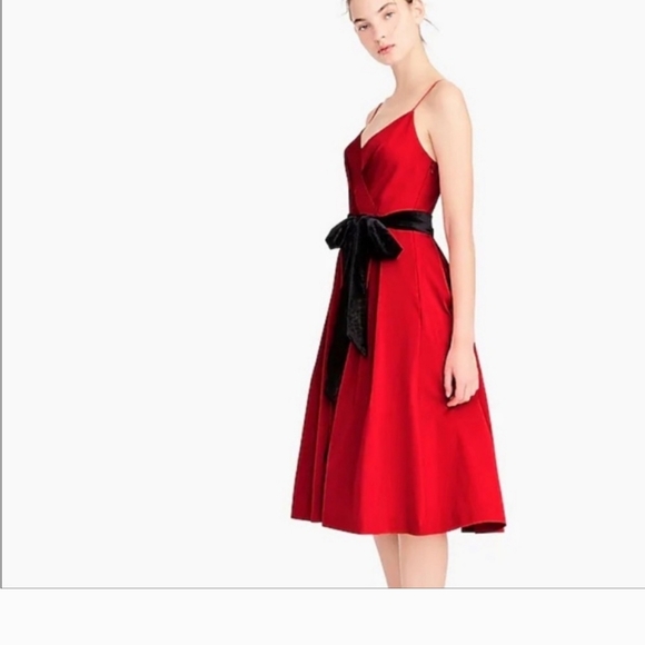 🎉HP🎉 J. Crew A-Line Holiday Red Spaghetti Strap Dress With Velvet Sash - 4 - Picture 5 of 15